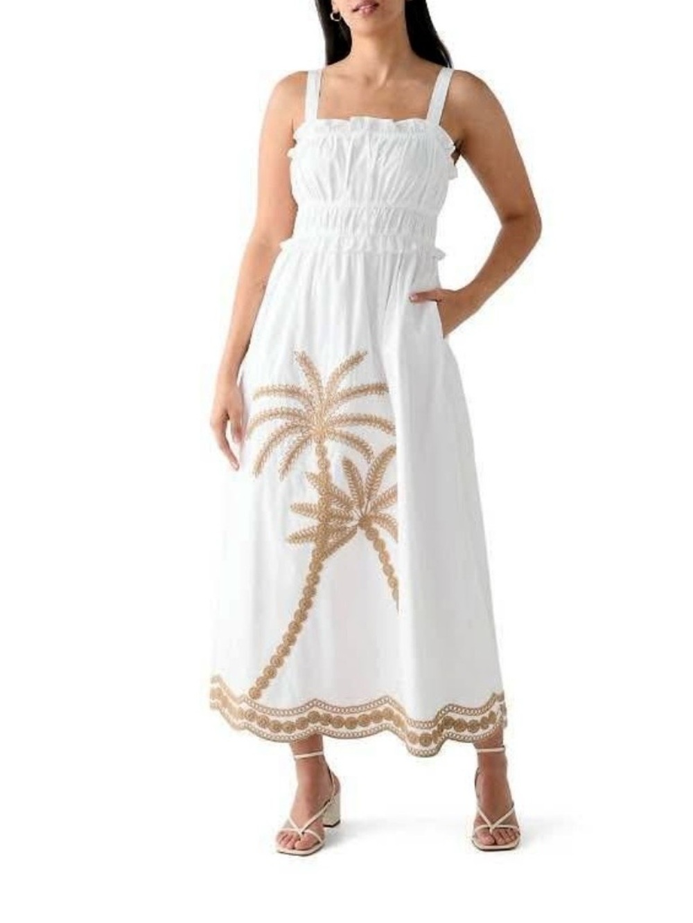 White Embroidered Maxi Dress - Women (with pockets)